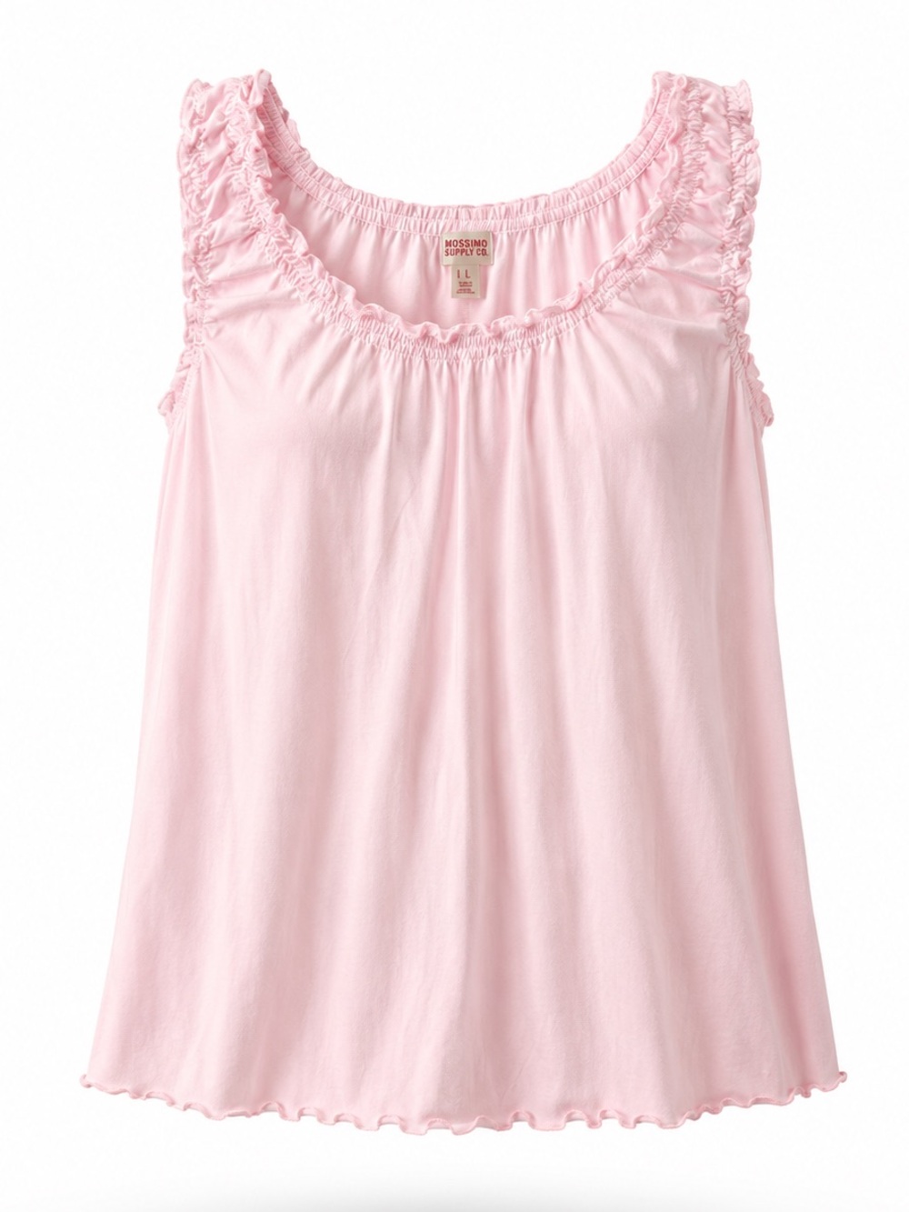 Mossimo 100% Cotton Light Pink Ruffle Trim Sleeveless Tank Top Large Feminine
